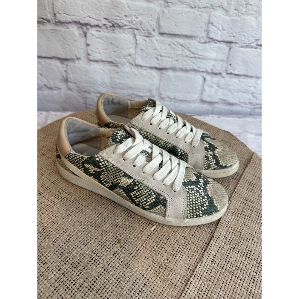 Dolce Vita Nino Leather Tan Snake Print Embossed Leather Sneakers Shoes size 8.5